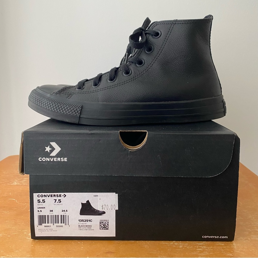 SOLD Converse Chuck Taylor All Star leather black mono high tops